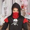 Skull Ninja Black Child Costume with Red Mask and Hooded Jumpsuit